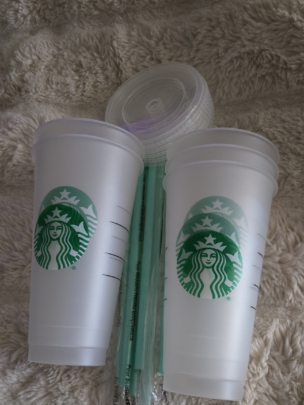 Starbucks Green Logo Frosted Plastic Cold Cups - LOT OF 5!!